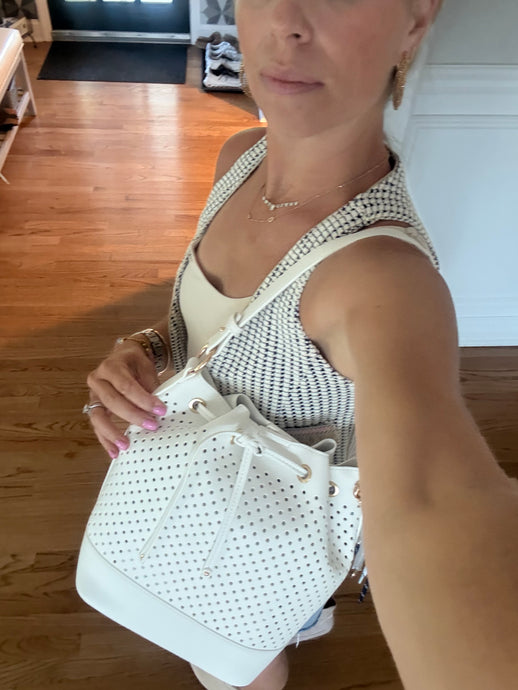 Perforated Vegan Leather Bucket Bag