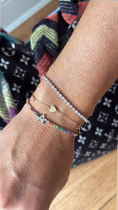 CZ Initial Bracelet on Rainbow Tennis Bracelet