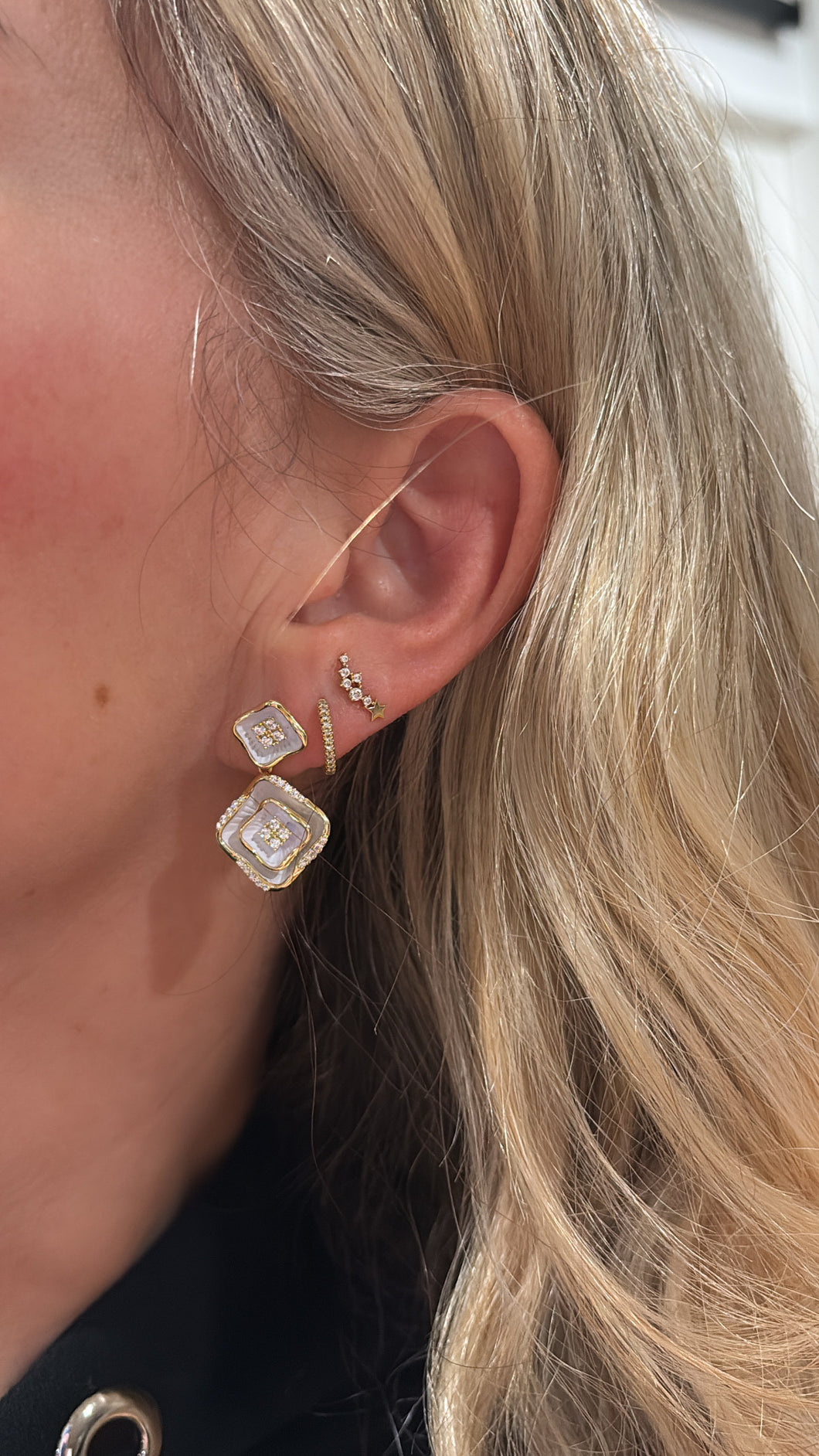 MOP and Pave Drop Earrings