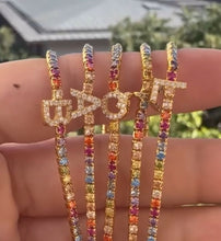Load image into Gallery viewer, CZ Initial Bracelet on Rainbow Tennis Bracelet