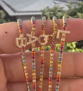 CZ Initial Bracelet on Rainbow Tennis Bracelet