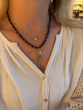 Load image into Gallery viewer, Navy Blue Gemstone and Gold Bead Necklace