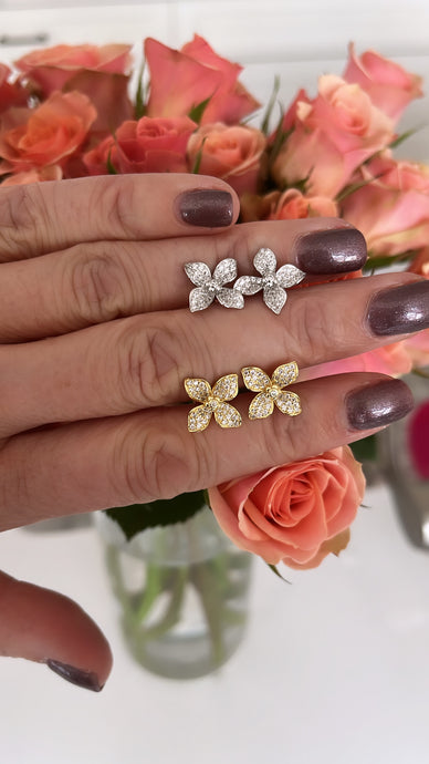 Sterling Pave Clover/Flower Post Earrings