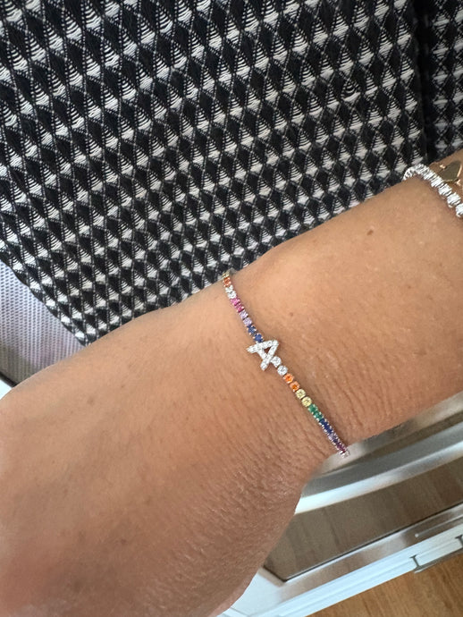 CZ Initial Bracelet on Rainbow Tennis Bracelet