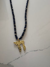Load image into Gallery viewer, Navy Blue Gemstone and Gold Bead Necklace