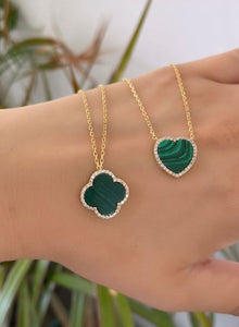 Malachite Clover or Heart Necklace