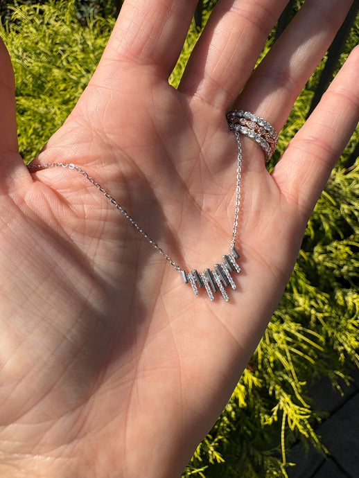 Sterling Silver CZ Lines Necklace