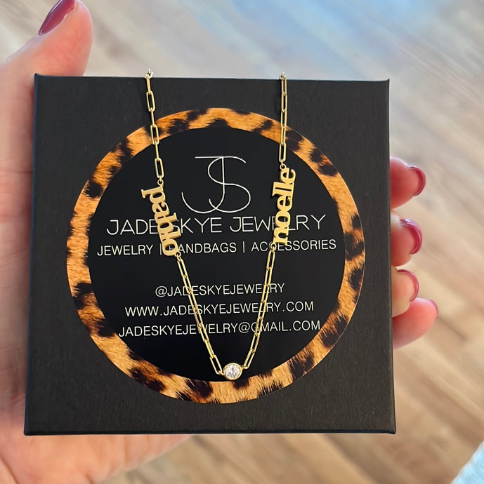 Double Name Necklace on Paperclip Chain