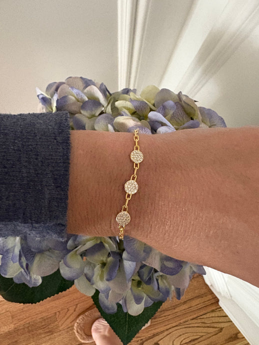 Pave Disc Paperclip Bracelet
