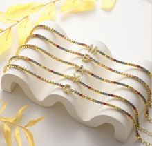 Load image into Gallery viewer, CZ Initial Bracelet on Rainbow Tennis Bracelet