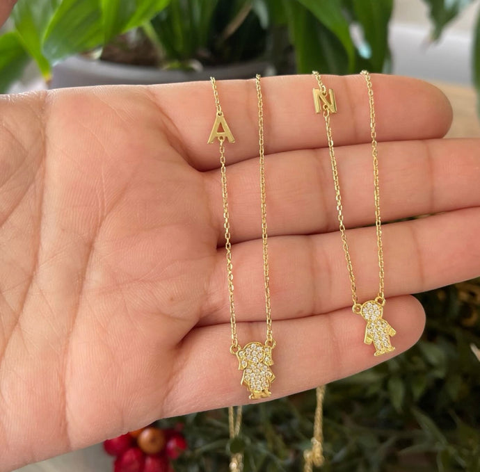 Pave Boy / Girl + Initial Necklace