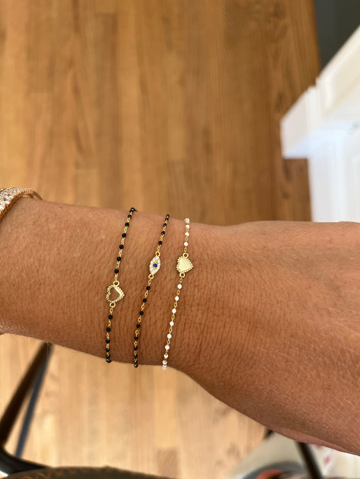 Dainty Beaded Heart, Hamsa and Evil Eye Bracelets
