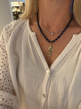 Load image into Gallery viewer, Navy Blue Gemstone and Gold Bead Necklace
