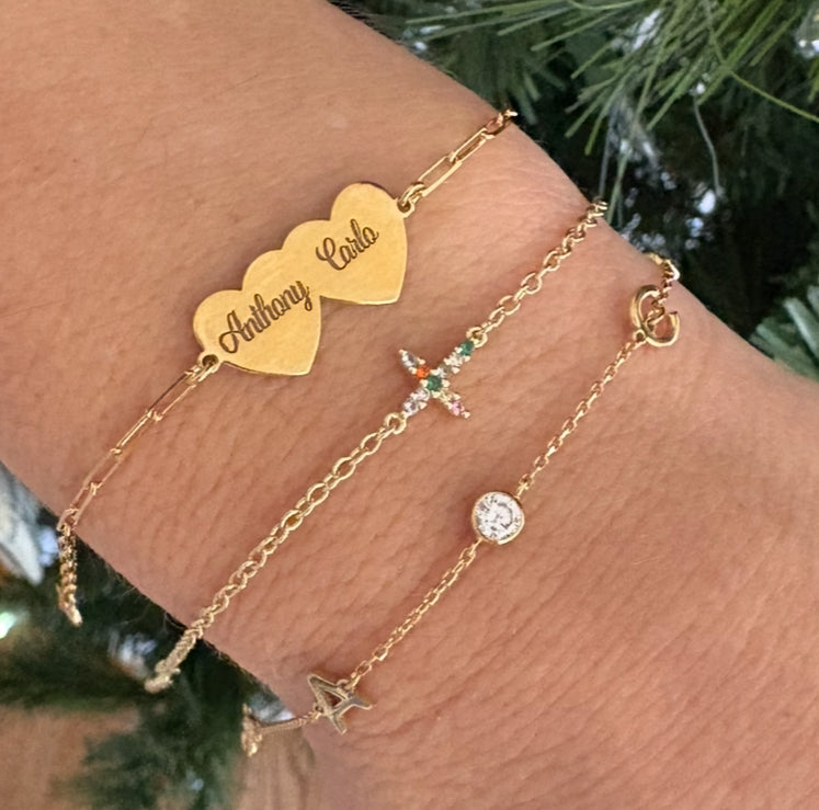 Engraved Hearts Paperclip Bracelet