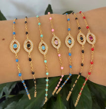 Load image into Gallery viewer, Beaded and Pave Evil Eye Bracelets