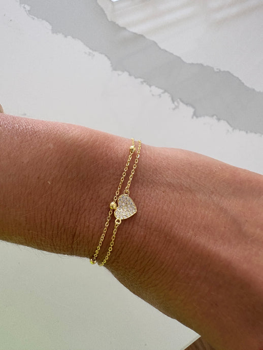 Pave Heart Double Chain Bracelet