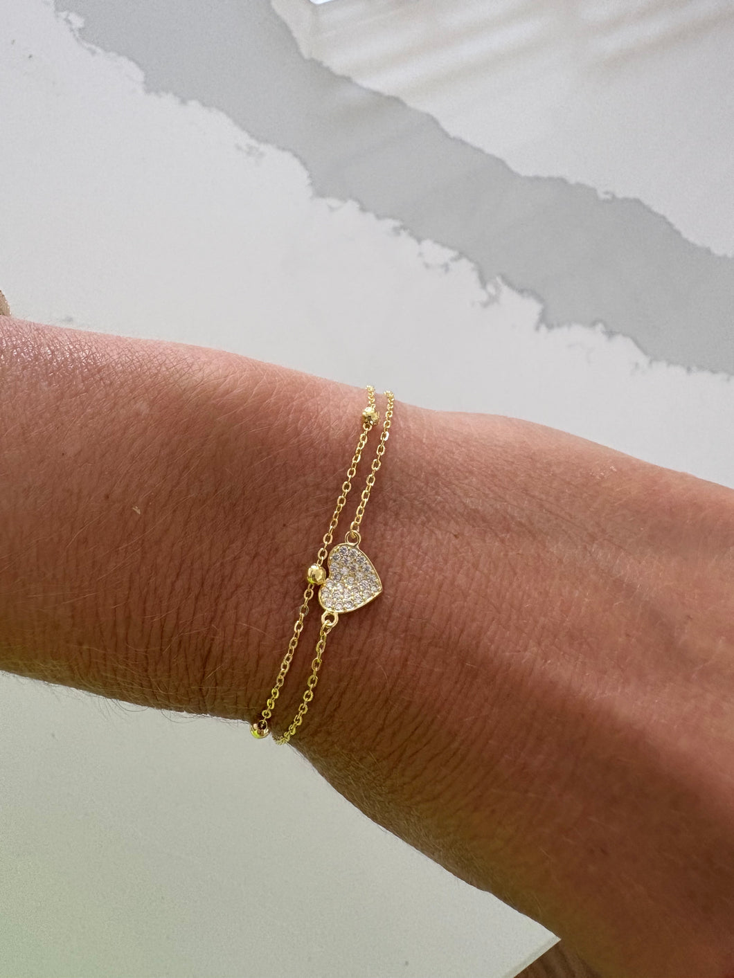 Pave Heart Double Chain Bracelet