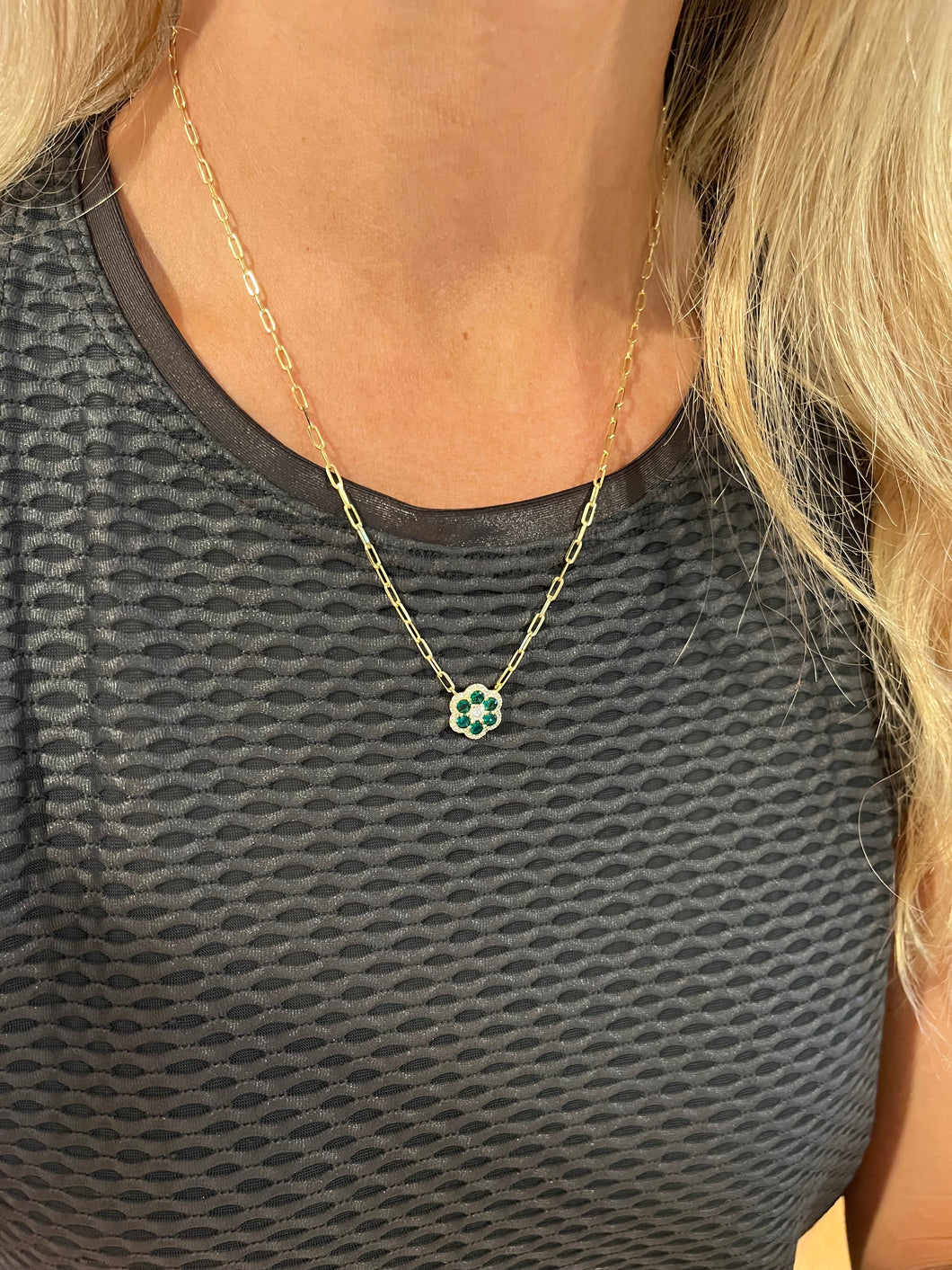 CZ Flower Paperclip Necklace