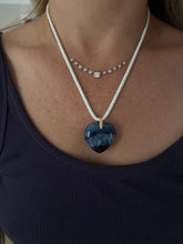 Load image into Gallery viewer, Blue Lapis Heart Charm on White Cord Necklace