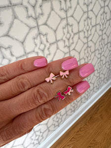 Pink Enamel Bow Earrings