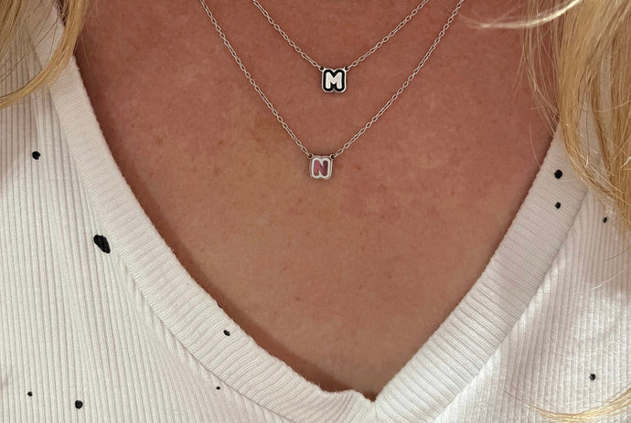 Mini Bubble Enamel Initial Necklace