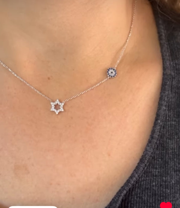 Star of David and Evil Eye Necklace