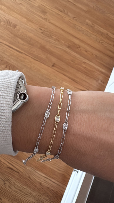 Sterling Silver “Diamonds” Paperclip Bracelet