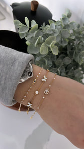 White Enamel Butterfly and Bezel Bracelet