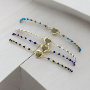 Dainty Beaded Heart, Hamsa and Evil Eye Bracelets