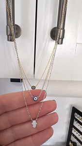 Double Layer Evil Eye and Hamsa Necklace