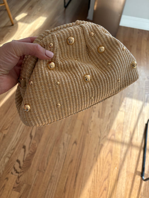 Handmade Straw Studded Clutch