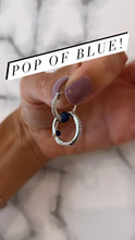 Load image into Gallery viewer, Sterling Silver CZ Small Hoop with Blue Stone