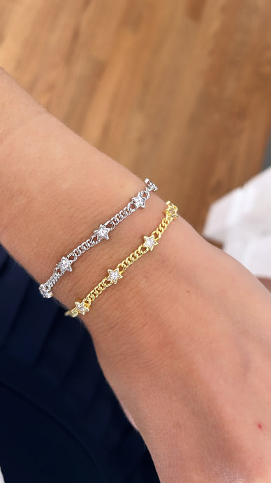 Curb Chain and Bezel Stars Bracelet