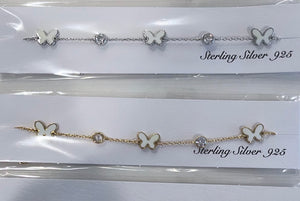 White Enamel Butterfly and Bezel Bracelet