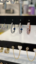 Load image into Gallery viewer, Sterling Silver CZ Small Hoop with Blue Stone