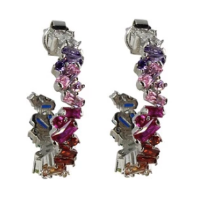 Sterling Silver and Rainbow Jagged Baguette Hoops