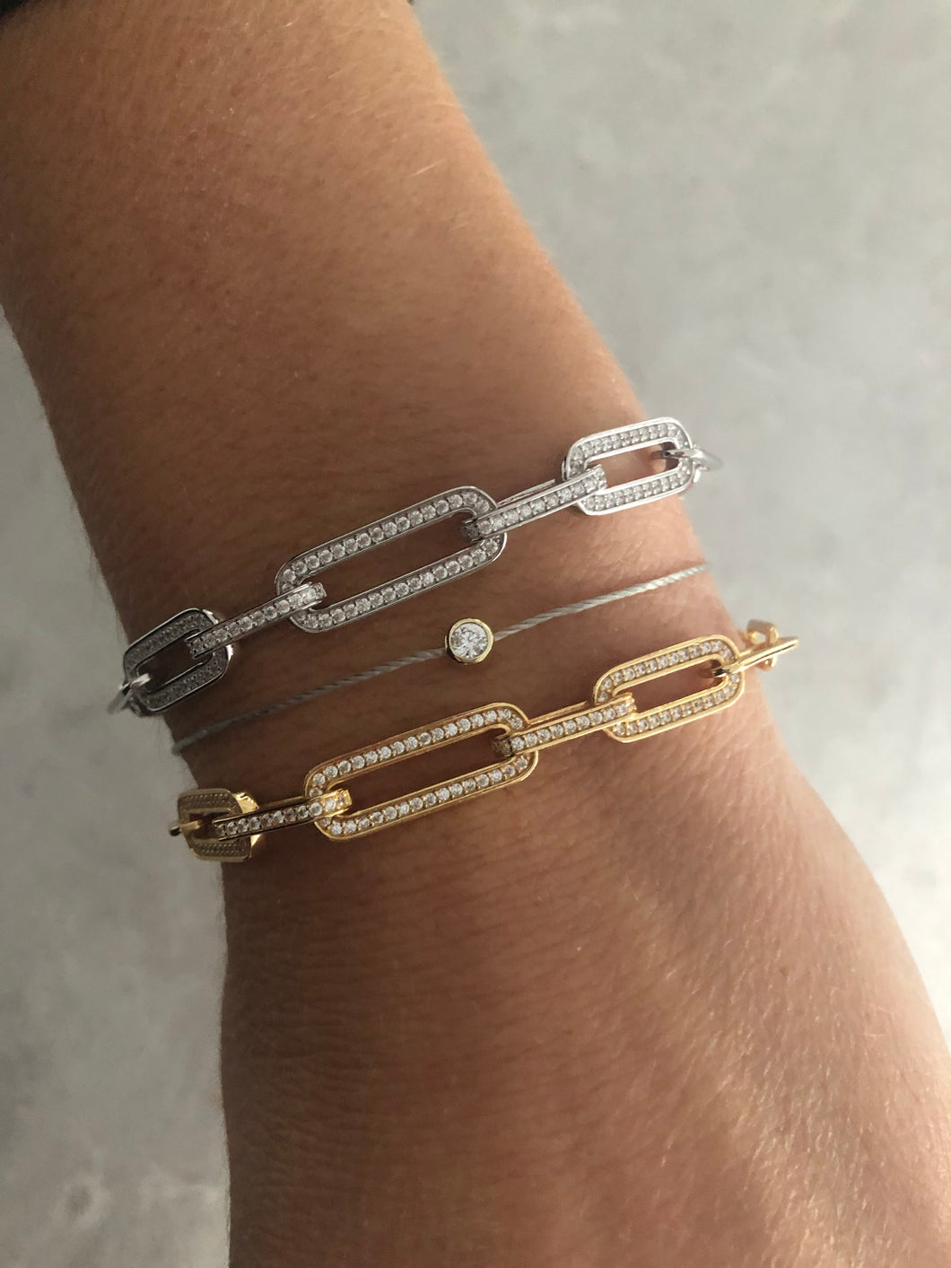 Chain link bracelet with pave cz stones