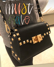 Load image into Gallery viewer, Gold Studded Black Crossbody Bag