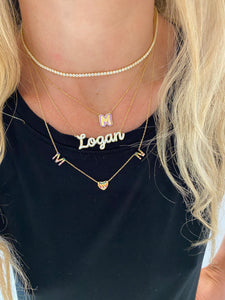 Double initial necklace with bezel