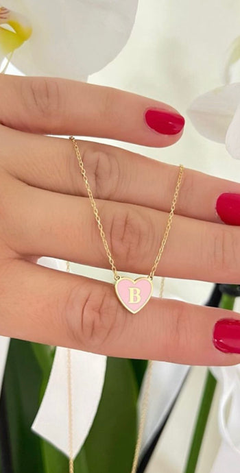 Single Enamel Heart Initial Necklace
