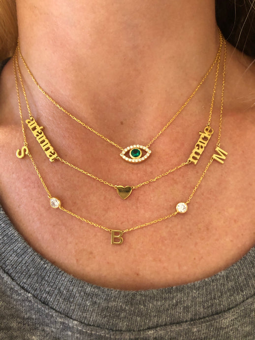 Triple Initial Necklace with Bezel Stones