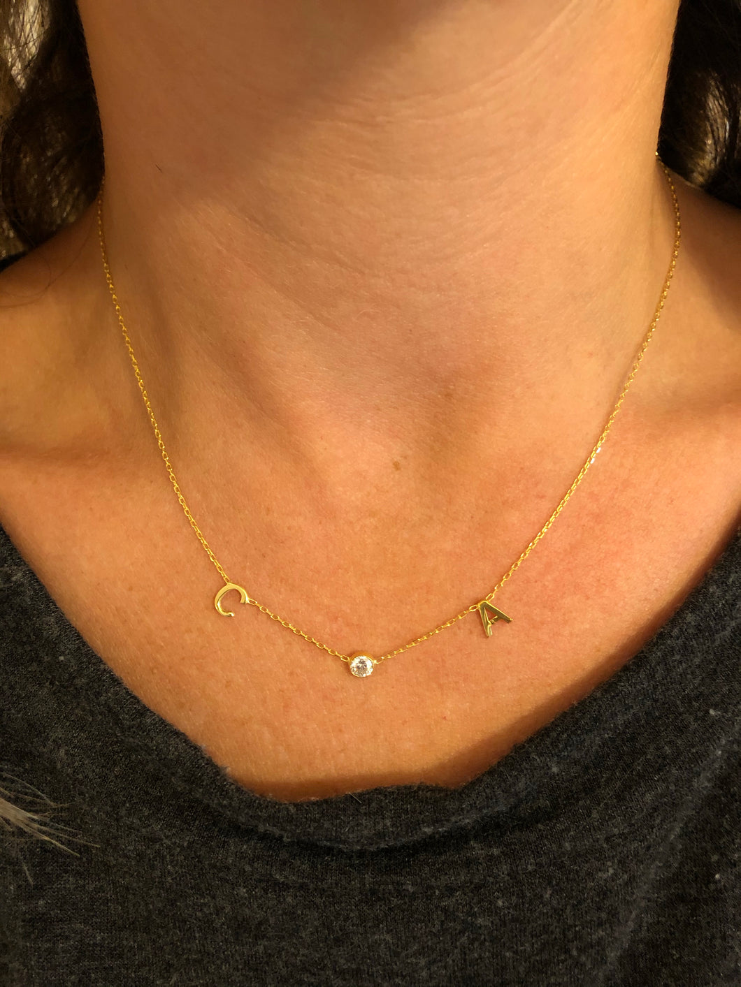 Double initial necklace with bezel
