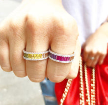 Load image into Gallery viewer, Sterling Silver Rainbow Baguette and CZ Ring
