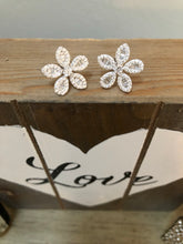 Load image into Gallery viewer, Sterling Silver and CZ Baguette Flower Studs