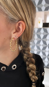 Gold Filled Beaded and CZ Hoop Earrings