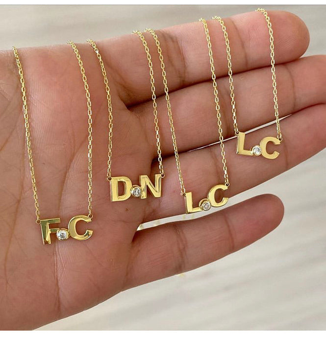 Initials Necklace with Stone
