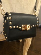 Load image into Gallery viewer, Gold Studded Black Crossbody Bag