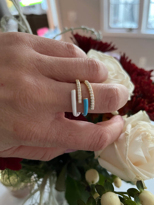 Enamel and CZ Curl Ring