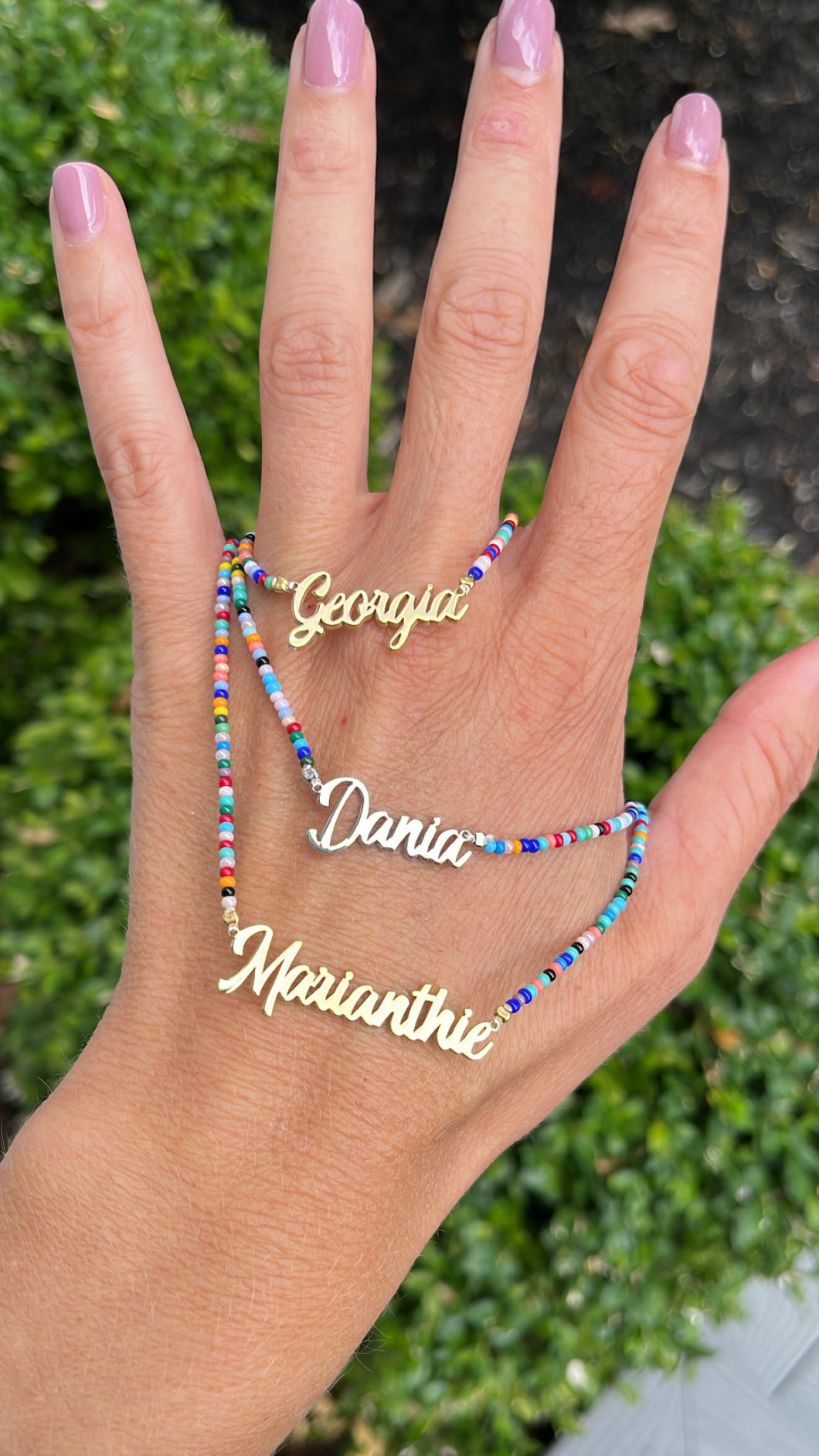 Nameplate with Rainbow Bead Chain