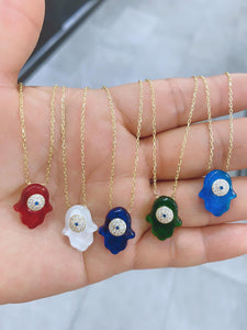 Colored Glass Hamsa Necklace